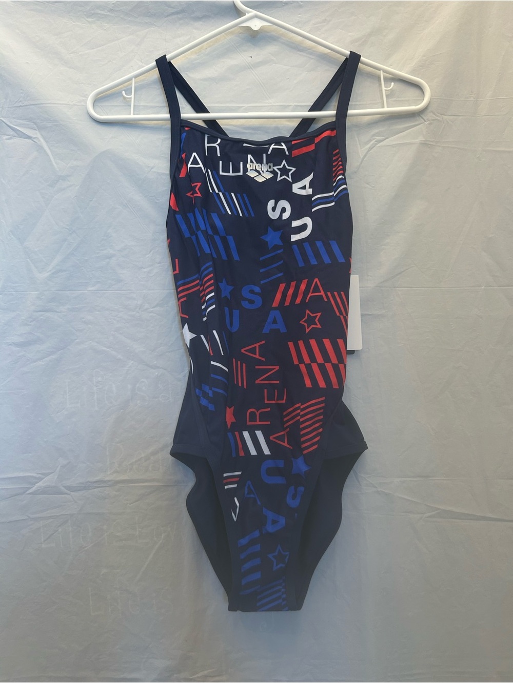 Arena USA Print Junior’s One-Piece Swimsuit - Navy/Red/Blue Sz 28 NWWT
